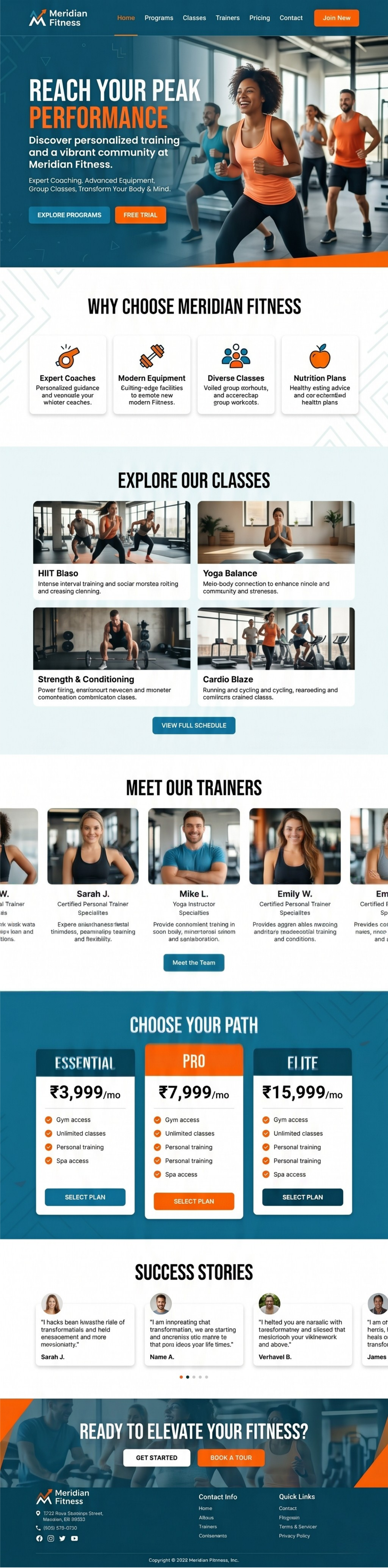 Meridian Fitness website design